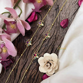 Vriksham Lotus Style Gold Drop Gold Look Alike Anklets-Red Green & White-G20695